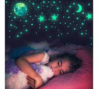 Habett Adesivi Fluorescenti 445 pcs, 6 Pezzi Stelle Luna Dots Adesivi da Parete Fluorescenti Autoadesiv Soffitto per Decorazione Camera da Cameretta Finestra Regalo di Feste Natale Compleanno Bambini