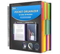 HABGP 24 tasche, 12 soggetti, organizzatore a spirale con 12 divisori, copertina frontale personalizzabile, cancellabile scrittura su linguette in colori assortiti