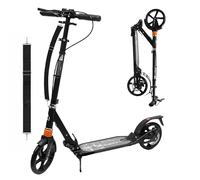 Habib Gruppe Monopattino da città per adulti, in alluminio non elettrico, pieghevole, 200 mm, con doppia sospensione, freno a mano regolabile, portata 100 kg, a partire dai 14 anni, colore nero