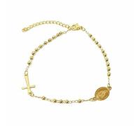 Habibi Jewels Bracciale da Uomo Donna in Acciaio Modello Rosario colore Oro Giallo Gold con Croce e Medaglietta Braccialetto Idea Regalo Compleanno Amore Amicizia