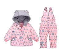 Habit de Neige 2 Pièces pour Enfant Doudoune à Capuche pour Combinaison de Ski avec Pantalon de Ski D'Hiver Ensemble de Tenue de Neige Unisexe 2-3 Ans Rose