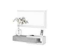FORES HABITAT Specchio da Ingresso con Mensola e cassetto colore Bianco e Cemento 95x26x19h cm - OL6743A