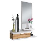 Habitdesign Ingresso con cassetto e specchio, mobile da ingresso, modello Dahlia, colore bianco Artik e Rovere Nodi, dimensioni: 81 cm (larghezza) x 116 cm (altezza) x 29 cm (fondo)