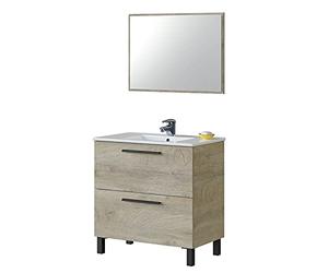 Habitdesign Armadietto Bagno con 2 Cassetti e Specchio, Modulo Lavabo, Modello Athena, Rovere Alaska, Dimensioni: 80 cm (L) x 80 cm (H) x 45 cm (P)