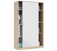 FORES HABITAT Armadio 2 Ante Scorrevoli in legno 120x50x200h cm colore Bianco / Rovere - MAX120F Linea LC