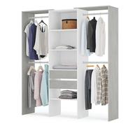 Habitdesign Armadio spogliatoio con 2 cassetti, cabina armadio con barre e ripiani, finitura bianca Artik e grigio cemento, dimensioni: 179 cm (larghezza) x 202 cm (altezza) x 50 cm (profondità)