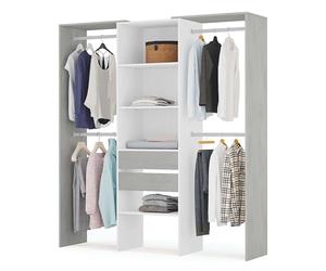 Habitdesign Armadio spogliatoio con 2 cassetti, cabina armadio con barre e ripiani, finitura bianca Artik e grigio cemento, dimensioni: 179 cm (larghezza) x 202 cm (altezza) x 50 cm (profondità)
