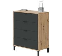 Habitdesign Comò con 4 cassetti, per camera da letto, modello Enzo, finitura in color rovere Nodi e grigio antracite, Dimensioni: 77,5 cm (larghezza) x 94 cm (altezza) x 40 cm (profondità)