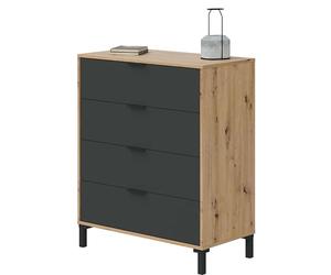 Habitdesign Comò con 4 cassetti, per camera da letto, modello Enzo, finitura in color rovere Nodi e grigio antracite, Dimensioni: 77,5 cm (larghezza) x 94 cm (altezza) x 40 cm (profondità)
