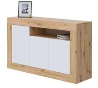 Habitdesign Credenza a 3 porte, buffet per soggiorno, armadietto ausiliario, modello Baltik, finitura bianca Artik e Rovere Nodi, dimensioni: 144 cm (larghezza) x 87 cm (altezza) x 42 cm (fondo)