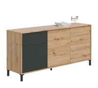 Habitdesign Credenza da salotto Booklyn 2 porte 3 cassetti Colore rovere Nodi e grigio antracite salone Stile industriale 74x154x41 cm