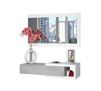 Habitdesign Ingresso con cassetto e specchio, mobile da ingresso, modello Noon, finitura bianca Artik e grigio cemento, dimensioni: 95 cm (larghezza) x 19 cm (altezza) x 26 cm (profondità)