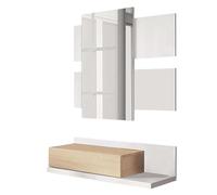 Habitdesign Ingresso con cassetto e specchio, Mobile da Ingresso, Modello Tekkan, Finitura in Bianco Artik e Rovere Canadese, Misure: 75 cm (Larghezza) x 116 cm (Altezza) x 29 cm (Profondità)