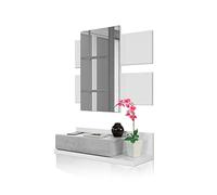 Habitdesign Ingresso con cassetto e Specchio, Mobile da Ingresso, Modello Tekkan, Rifinito in Bianco Artik e Cemento, Misure: 75 cm (Larghezza) x 116 cm (Altezza) x 29 cm (profondità)