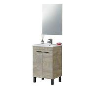 Habitdesign Mobile da bagno con 2 ante e specchio, modulo lavabo, modello PM, finitura in rovere alaska, dimensioni: 50 cm (larghezza) x 80 cm (altezza) x 40 cm (profondità)