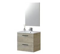 Habitdesign Mobile da bagno con 2 cassetti e specchio, modulo lavabo, modello Aruba, finitura in rovere alaska, dimensioni: 60 cm (larghezza) x 57 cm (altezza) x 45 cm (profondità)