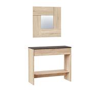 Habitdesign Mobile da ingresso con cassetto e specchio, mobile consolle, finitura in colore rovere canadese e ossido, dimensioni: 92 cm (larghezza) x 79 cm (altezza) x 33 cm (fondo)