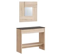Habitdesign Mobile da ingresso con cassetto e specchio, mobile consolle, finitura in colore rovere canadese e ossido, dimensioni: 92 cm (larghezza) x 79 cm (altezza) x 33 cm (fondo)