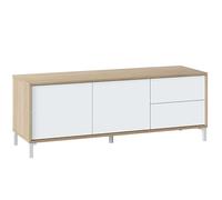 Habitdesign Modulo TV 2 ante e 2 cassetti, mobile TV, modello Brooklyn, finitura in rovere canadese e bianco Artik, dimensioni: 130 cm (larghezza) x 47 cm (altezza) x 41 cm (profondità)