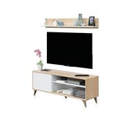 Habitdesign Modulo TV con ripiano, mobile da salotto, set di mobili, modello Kikua Plus, finitura bianca Artik e Rovere Canadian, dimensioni: 135 cm (altezza) x 50 cm (fondo)
