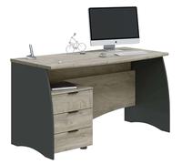 Habitdesign Tavolo da ufficio con 3 cassetti, tavolo da ufficio o studio, modello stil, finitura in grigio antracite e rovere alaska, dimensioni: 136 cm (larghezza) x 67 cm (profondità) x 74 cm