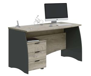 Habitdesign Scrivania con cassetti Estil | Moderno tavolo da lavoro antracite e rovere, con 3 cassetti, 136 x 74 x 67 cm