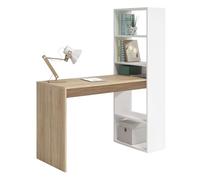 Habitdesign Scrivania con ripiani reversibili, tavolo da computer, bianco Artik e rovere canadese, modello Duplo, dimensioni: 120 cm (larghezza) x 53 cm (profondità) x 144 cm (altezza)