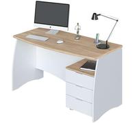 Scrivania Ufficio Moderna Porta PC In Legno Con Cassettiera Bianca E Rovere
