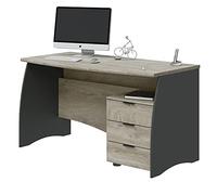 Habitdesign Tavolo da ufficio con 3 cassetti, tavolo da ufficio o studio, modello stil, finitura in grigio antracite e rovere alaska, dimensioni: 136 cm (larghezza) x 67 cm (profondità) x 74 cm