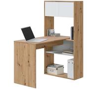 Habitdesign Tavolo-Scaffale Reversibile a 3 Posizioni, Scrivania, Libreria, Sistema di Archiviazione, Modello Duo, Finitura Rovere Nodi e Bianco Artik