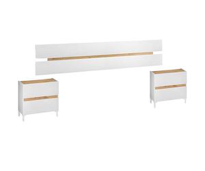 Habitdesign Testina + 2 comodini 2 cassetti, modello Tempus, finitura bianca Artik e rovere, dimensioni: 100 cm (altezza) x 255 cm (larghezza) x 34 cm (profondità)