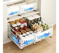 HABITELLO Cassetto Estraibile per Cucina, Organizzatore in Metallo con Cassetti Telescopici, Salvaspazio per Dispensa e Armadio, Larghezza Regolabile da 32.5 a 50cm (Style A Bianco, 2 Pezzi)