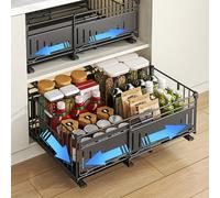 HABITELLO Cassetto Estraibile per Cucina, Organizzatore in Metallo con Cassetti Telescopici, Salvaspazio per Dispensa e Armadio, Larghezza Regolabile da 32.5 a 50cm (Style A Nero, 2 Pezzi)