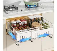 HABITELLO Cassetto Estraibile per Cucina, Organizzatore in Metallo con Cassetti Telescopici, Salvaspazio per Dispensa e Armadio, Larghezza Regolabile da 32.5 a 50cm (Style A Bianco, 1 Pezzo)