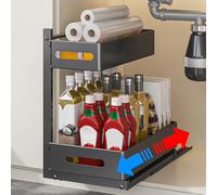 HABITELLO Sottolavello Cucina Salvaspazio a 2 Livelli in Metallo, Organizer Carrello Sottolavello per Bagno, Portaoggetti Multiuso Silenzioso con Rullini in Acciaio (Nero)