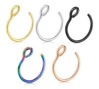 HABNI 10 Pezzi Piercing Naso Finto Piercing Fintonnaso Falso Piercing 316L Acciaio Chirurgico Fake Piercing(Nero, Argento, Oro Rosa, Multicolore)