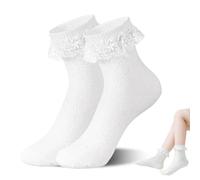 HABNI 2 Paia Calzini Con Volant Calzini Alla Caviglia In Pizzo Ruffle Frilly Calzini Girocollo Calzini Da Principessa Calzini Eleganti Per Donna Bianco 35-39