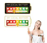 HABNI 2 Pezzi Carina Spilla,Batteria Sociale Pin,Divertente Spilla Per L'Umore Interattivo Per 7 Giorni,Per Zaini, Borse Di Tela, Vestiti, Giacche, Creazione Fai Da Te(Bianco, Nero)