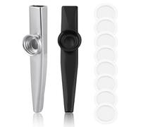 HABNI 2 Pezzi Flauto Kazoo In Metallo Con 8 Membrane Per Bambini, Adulti E Principianti Musicali, Idee Regalo Per Feste(Argento E Nero)