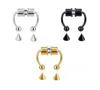 HABNI 3 Anelli Per Naso Magnetici Finti - Nero, Acciaio E Oro, Septum A Ferro Di Cavallo, Non Perforante, Per Uomini E Donne