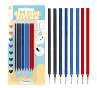 HABNI 8 Pezzi Ricariche Cancellabili Compatibili con Legami,Colorate Refill Penne Cancellabili Set,Confezione Blister con Cartoncino, Punta Della penna 0,7 mm,（2 Nero + 4 Blu + 2 Rosso）