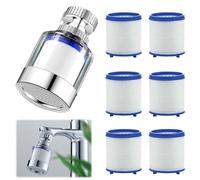 HABNI Filtro Acqua Rubinetto, 1 Pezzo + 6 Cartucce Filtranti, Trasparente, 22/24 Mm, Rimozione Cloro Fluoruro Metalli Pesanti, Rotazione 360 Gradi Per Lavello