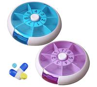 HABNI Porta Pastiglie Settimanale, 1 Pezzo, Portapillole Giornaliero Con 7 Scomparti Rotondo, Tascabile Trasportabile, Colore Blu Viola, Dimensioni Lunghezza 9Cm Larghezza 9Cm Altezza 2.2Cm