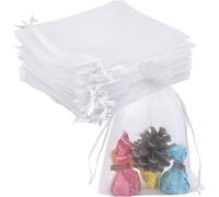 HABNI Portaconfetti In Organza, Colore Bianco, Dimensioni 10X15 Cm, 50 Pezzi, Per Matrimonio Bomboniere Gioielli Lavanda Regali