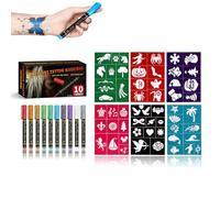 HABNI Tatuaggio Bambini,10 Pezzi Glitterati Tatuaggi Penne Bambini con 6 Tattoo Stencils, Kit tatuaggi Pennarelli, Glitter Tattoo per Ragazzi, Ragazze, Carnevale, Halloween