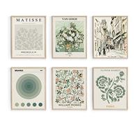 Habseligkeit - Set di 6 poster artistici da parete, minimalista, retrò, vintage, arte bohemien per l'arredamento della stanza, senza cornice, 20 x 25 cm, Matisse, verde salvia