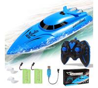 Habuddy Barca RC, mini barche ad alta velocità da 2,4 GHz, barche telecomandate per piscine e laghi, moto d'acqua radiocomandate per bambini, 30+ minuti, 2 batterie