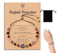 HABVPU Bracciale Malocchio Occhio, bracciale con perline, kit bracciale elastico con occhio di Allah in pietra naturale, per yoga e meditazione, gioiello estensibile per uomo e donna come regalo