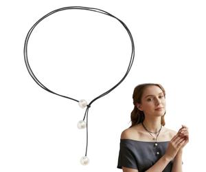HABVPU Collana Lunga con Perle e Cordino in Cuoio Nero, Gioielli Donna Stile Boho ed Etnico, Elegante Accessorio Vintage Bohemien per Ragazza e Signora, Ideale per Outfit Quotidiani e Feste