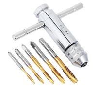 Habwea Maschi a mano Set 5 Pezzi Maschi per filettare M3/4/5/6/8 HSS Maschi per Filettatura,Giramaschi a Cricchetto Set Utensili a mano con Giramaschi Regolabile per Maschi e filiere